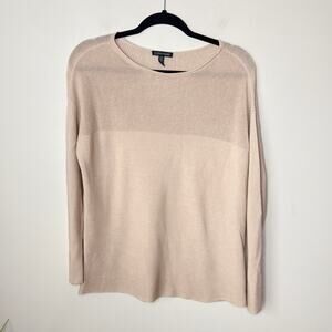 Eileen‎ Fisher XS Tencel Long Sleeve Tan Sweater Mesh & Ribbed Detailing Minimal